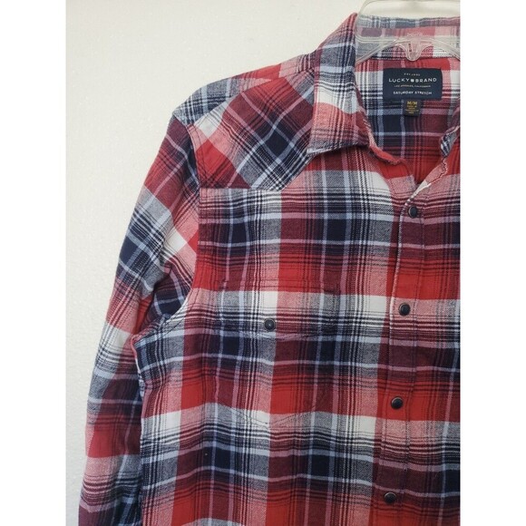 Lucky Brand Shirt Mens M Pearl Snap Saturday Stretch Flannel Western Plaid Bloke - Picture 5 of 16